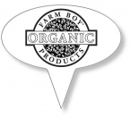 Promotional Food Pick on FDA approved .030 white plastic, Oval Sign Shape (1.75" x 3.25") Screen printed 